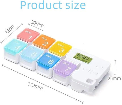 Automatic Pill Dispenser with Built-in Digital Clock & Reminder System Portable 7-Compartment Medicine Organizer with Flexible Design (Multicolor, 7Compartments)