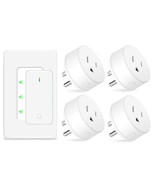NineLeaf 4 Plug-in Light Switches with 1 Remote, Wireless Remote Control Light Switch with Wall Switch, 15A/1500W, TUV Listed, No Wiring, 500ft RF, Remote Control Outlet for Lamps,Household