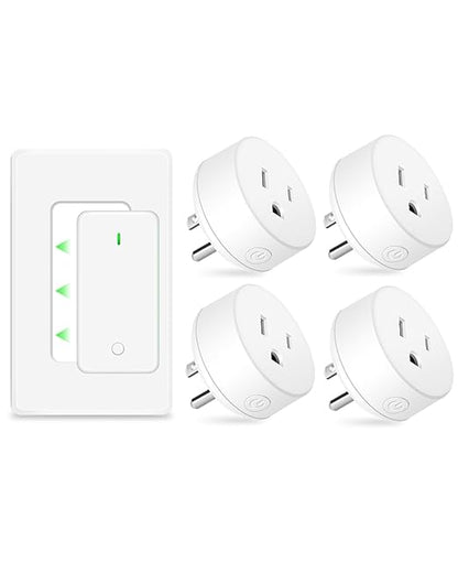 NineLeaf 4 Plug-in Light Switches with 1 Remote, Wireless Remote Control Light Switch with Wall Switch, 15A/1500W, TUV Listed, No Wiring, 500ft RF, Remote Control Outlet for Lamps,Household