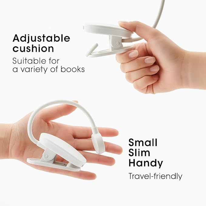 Rechargeable Book Light for Reading in Bed – 14 LED Book Light with 3 Color Temperatures, Stepless Dimming, Up to 80 Hours Runtime, 360° Rotatable Clip – Perfect for Book Lovers, White