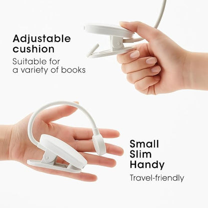 Rechargeable Book Light for Reading in Bed – 14 LED Book Light with 3 Color Temperatures, Stepless Dimming, Up to 80 Hours Runtime, 360° Rotatable Clip – Perfect for Book Lovers, White