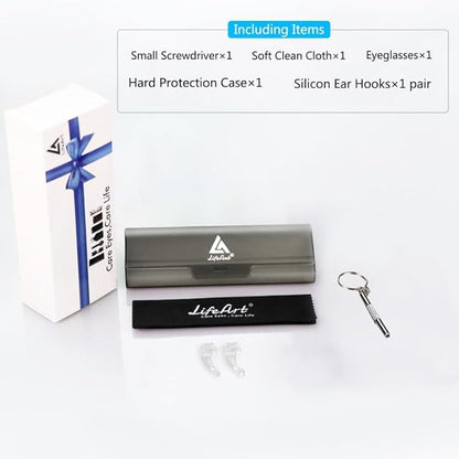 LifeArt Blue Light Blocking Glasses, Anti Eyestrain, Computer Reading Glasses, Gaming Glasses, TV Glasses for Women Men, Stylish Unisex Alloy Square Frame (Black, +2.25 Magnification)
