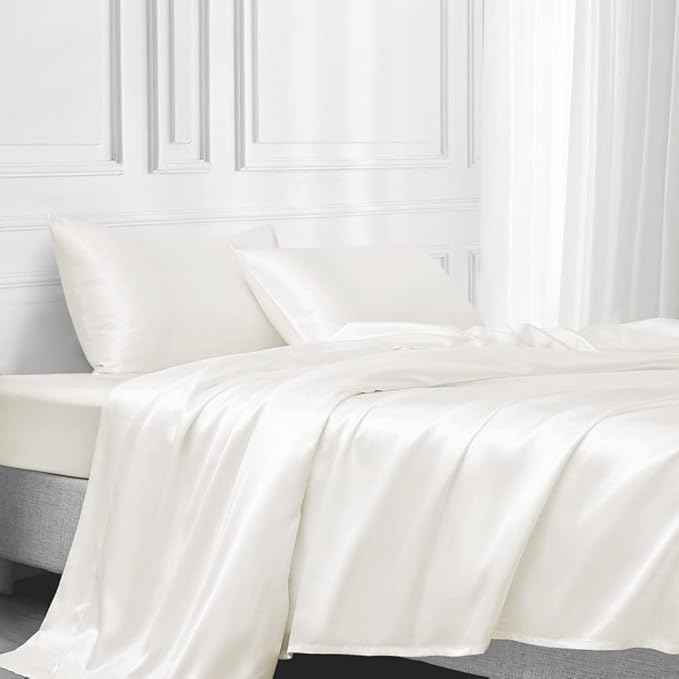 LINENWALAS Full Flat Sheet Only - Rayon Derived from Bamboo Silk Bed Sheet, Premium Breathable Cooling Sheet, Soft Top Sheet (Full, Ivory)