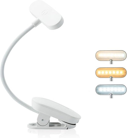 Rechargeable Book Light for Reading in Bed – 14 LED Book Light with 3 Color Temperatures, Stepless Dimming, Up to 80 Hours Runtime, 360° Rotatable Clip – Perfect for Book Lovers, White