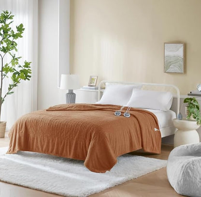 Serta Heated Blanket, Electric King Size Blanket, Soft, Warm, Fuzzy Heating Blanket King for Office, Couch, 1-12 hr Auto Shut Off Timer, 10 Lv Heat Setting, ETL Certified, King 100" x 90" Rust