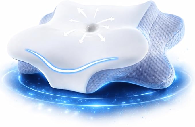 Cervical Neck Pillow - Memory Foam Pillow for Pain Relief Sleeping, Ergonomic Neck Support Contour Pillows for Side Back Stomach Sleepers,Orthopedic Breathable Pillowcase (Grey White)