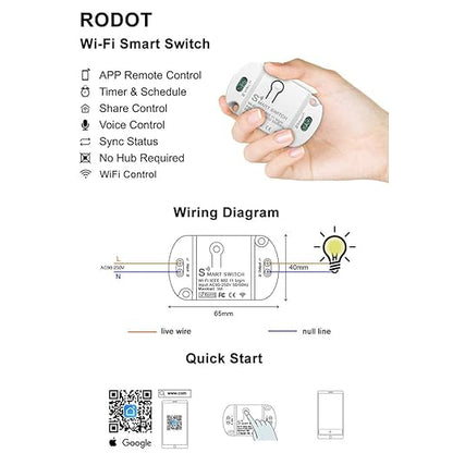 16A Basic Wireless Smart Switch，Wi-Fi Light Switch Compatible with Alexa & Google Home & SmartThings,FCC Certified,No Hub Required Support DIY Module (2 pcs)