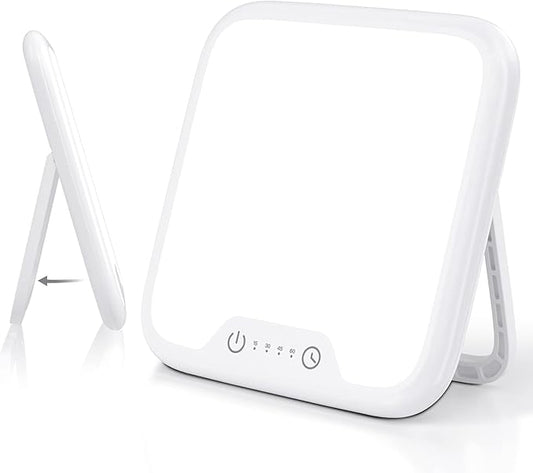 Light Therapy Lamp, 10000 Lux LED Sunlight, Touch Control Sun Lamp Daylight Lamp with Stepless Brightness Levels and 4 Timer & Memory Function, 90° Foldable Stand, Portable for Home/Office Use