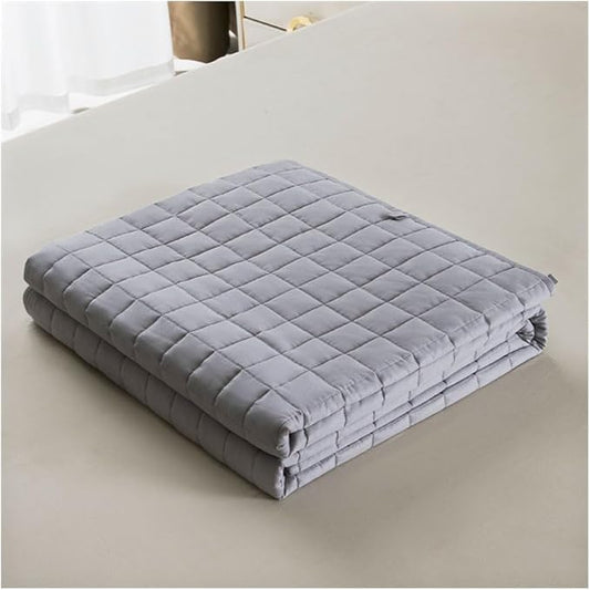 Cotton Weighted Blanket for Adults, Heavy Blanket with Premium Glass Bead All-Season Even Weight Distribution for Single Double Bed Multi-Colour Light Grey 152x203cm 6.8kg