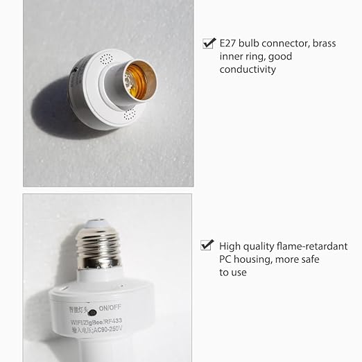 Smart Light Socket, 4 Pack WiFi Light Bulb AdapterApp Control Voice Control Timer Function Group Control Easy Installation for Home Office White 92x62mm (4 Packs)