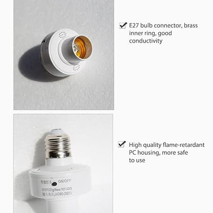 Smart Light Socket, 4 Pack WiFi Light Bulb AdapterApp Control Voice Control Timer Function Group Control Easy Installation for Home Office White 92x62mm (4 Packs)