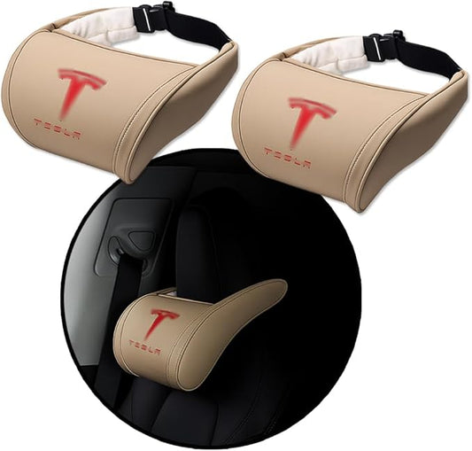 Car Headrest Neck Pillow Support Memory Foam Ergonomic Design Accessory for Driving Seat Fatigue Relief Compatible with Model S X 3 Y & Cybertruck - 2 Pieces