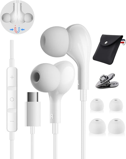 USB C Headphones Wired for iPhone 15 Plus 16 Pro Max 17 AIT Samsung Galaxy S26 S25 S24 S23 Ultra S22 A55 A56 A16 Earbuds in-Ear with Microphone Volume Control HiFi Usbc Headphones Type C iPad Pixel