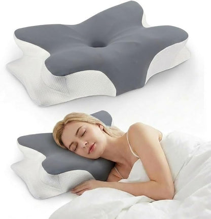 Cervical Neck Pillow for Pain Relief-Ergonomic Side Sleeper Pillow，Cooling Memory Foam Pillows for Neck Support,Contour Orthopedic Pillows for Back Stomach Sleepers (Grey&White 1)