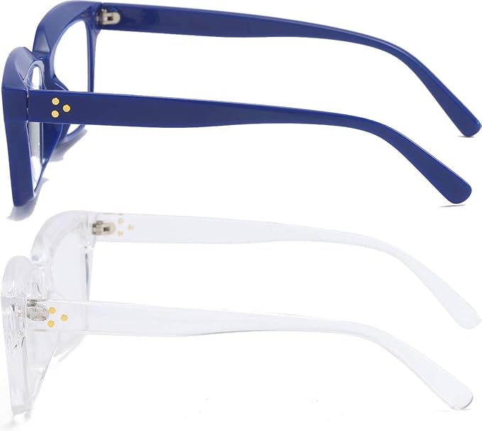 REAVEE 2 Pack Oprah Style Oversized Reading Glasses for Women Men Blue Light Blocking, Ladies Stylish RetroSquare Large Computer Readers (Blue/Clear 2.5x)