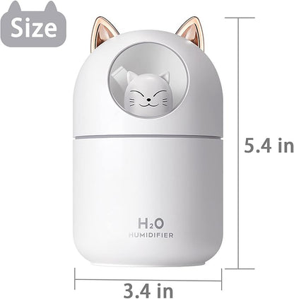 Cute Portable Cool Mist Humidifier with 12 Pcs Sticks & 7 Color Night Light - USB Air Humidifier for Bedroom, Office, Desk, Car, Travel (White + 12 Filter Cotton Sticks)