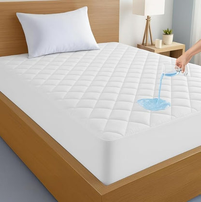 LUX Décor Twin Mattress Pad - Quilted Elastic Fitted Mattress Cover Protector Upto 16 Inches Deep Pocket - Soft Breathable Noiseless Mattress Topper (39 X 75)