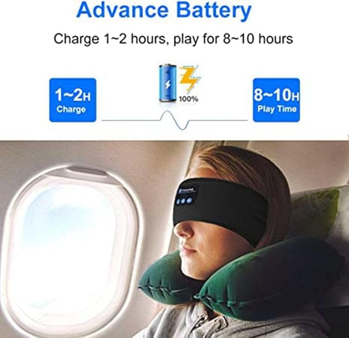 Wireless Bluetooth Sports Headband Headphones Ultra-Thin HD Stereo Perfect for Sleeping .Workout,Jogging,Yoga,Insomnia, Air Travel, Meditation Black