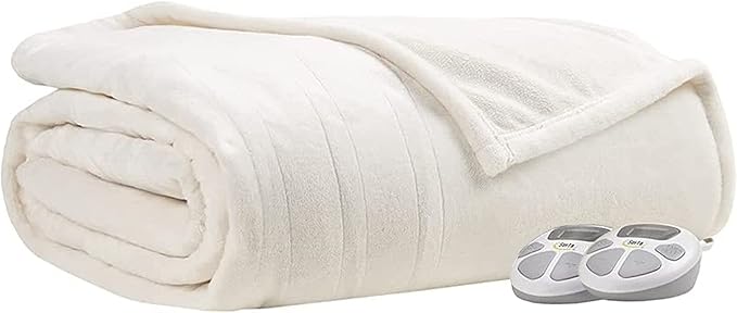 Serta Luxuriously Soft Plush Electric Blanket Fast Heating Cozy Cover, Safety Auto Shut Off Timer, Low EMF, Multi Heat Setting, ETL Certified, Machine Washable, Ivory King (92 in x 100 in)