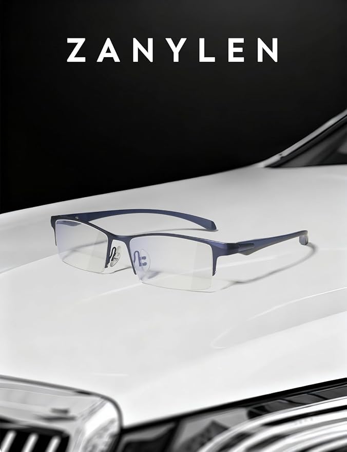 Blue Light Blocking Glasses for Men Semi Rimless Rectangular Computer Glasses Anti Glare UV Gaming Eyeglasses(Trendy Blue Metal Eyeglasses)