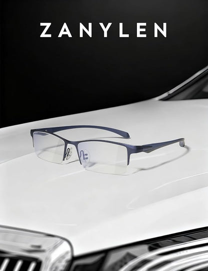 Blue Light Blocking Glasses for Men Semi Rimless Rectangular Computer Glasses Anti Glare UV Gaming Eyeglasses(Trendy Blue Metal Eyeglasses)