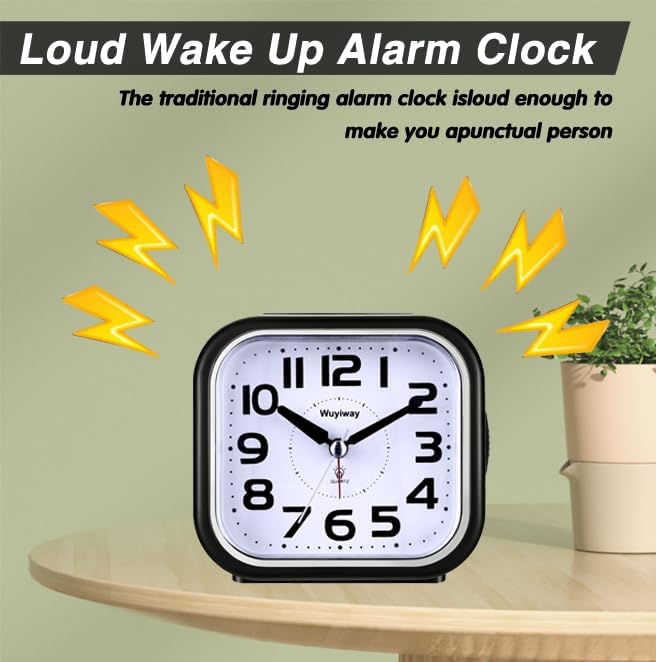 Loud Alarm Clock for Heavy Sleepers,Battery Operated, Big Numbers Readable for Seniors, 4.3 Inches Analog Alarm Clocks for Bedrooms and Home, Snooze, Lighted on Demand, Black