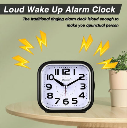 Loud Alarm Clock for Heavy Sleepers,Battery Operated, Big Numbers Readable for Seniors, 4.3 Inches Analog Alarm Clocks for Bedrooms and Home, Snooze, Lighted on Demand, Black