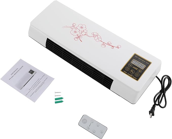 Electric Heater for Bedroom, 1400W PTC Fast Quiet Heater with Remote Control, Wall Mount/Desktop, 1-6H Timer, Adjustable Thermostat (60.8-104°F) for Office, Home, Room (11-20 m²) (with Flower)