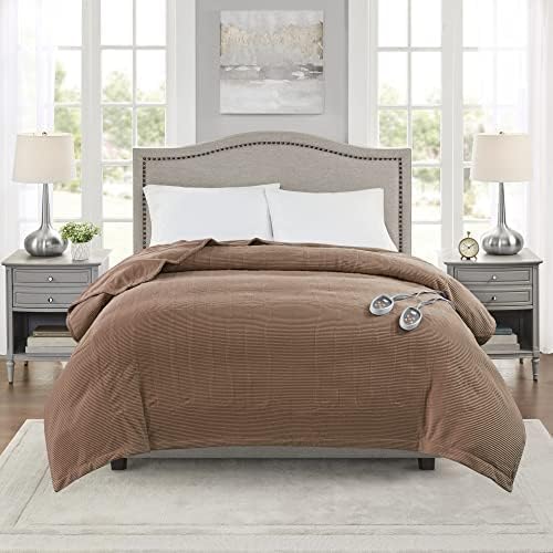 Beautyrest Electric Blanket Luxurious Micro Fleece Ultra Soft Ribbed Textured, Cozy and Snuggly Cover for Cold Weather, Fast Heating, Auto Shut Off, 20 Level Heat Setting Controller, King, Brown