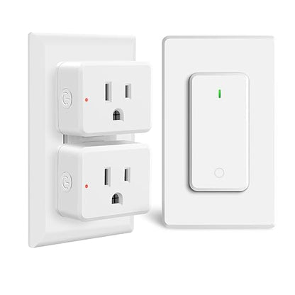 Remote Switch Outlet, GreenCyle 2 Outlet Plug with Remote, Wireless On/Off Light Switch Wall Mounted, 15A/1500W, TUV Listed, No Wiring Needed, 500ft RF Range, for Lamps, Fans, Household Appliances