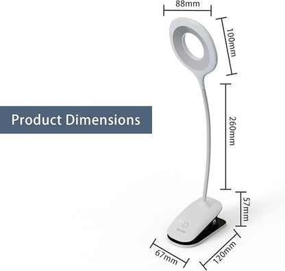Clip On Reading Light for Bed Headboard, USB Rechargeable Clip Lamp for Dorm Room Essentials, Touch Dim, 3 Colors, Eye Protect Desk Lamp for College Dorm Room, White