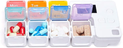 Automatic Pill Dispenser with Built-in Digital Clock & Reminder System Portable 7-Compartment Medicine Organizer with Flexible Design (Red, 7Compartments)