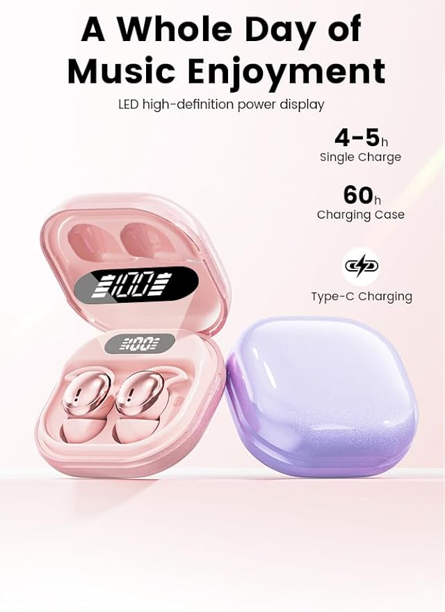 Sleep Earbuds, 5.4 Bluetooth Noise Cancelling Headphones for Sleeping, Ultra Thin Side Sleeper Proof Wireless Earphones with 60H Playback, HD Mic, Touch Control for Home Office Travel-Grey