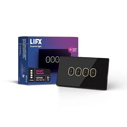 LIFX Smart Switch – in-Wall 4-Button Light Switch with App & Voice Control, Schedules, Soft Switching for Smart & Standard Lights, Haptic Touch, Backlit Design, SWAU2G4BL