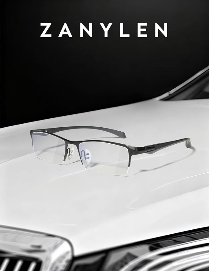 Blue Light Glasses for Men Semi Rimless Rectangular Computer Glasses Blue Blocker Anti Glare UV400 Protection Gaming Eyeglasses (Comfortable Black Metal Eyeglasses)