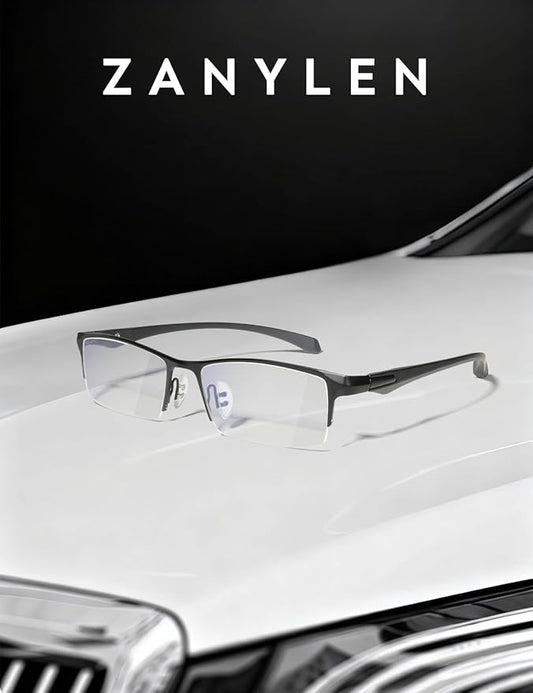 Blue Light Glasses for Men Semi Rimless Rectangular Computer Glasses Blue Blocker Anti Glare UV400 Protection Gaming Eyeglasses (Comfortable Black Metal Eyeglasses)