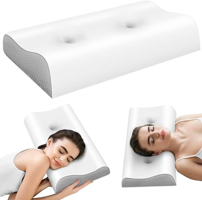 Cervical Pillow for Neck Pain Relief - Contour Pillow Memory Foam Pillows for Sleeping, Double Ear Relief Zones Neck Pillow, 6CM Enhanced Neck Support Cooling Bed Pillow for All Sleep Positions