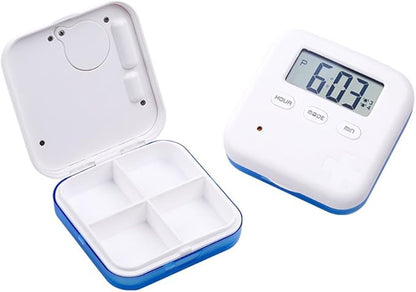 Pill Organizer,Portable Medicine Box Daily Medicine Organizer Box with Alarm Reminders-4 Compartment Medicine Pill Container Case (Blue)