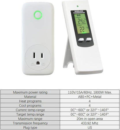 Wireless Thermostat Digital Temperature Remote Sensor Controller Plug-in Thermostat