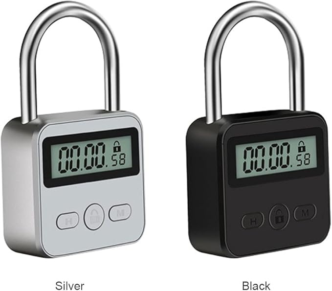 Metal Timer Lock, 99 Hours Max Timing Lock, USB Rechargeable Timer Padlock with LCD Display, Multi-Function Micro Electronic Timer Lock, Heavy Duty Metal Time Out Padlock(Silver)