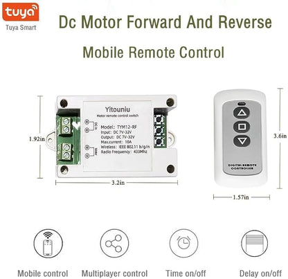 Tuya Smart WiFi/Bluetooth DC Motor Controller 10A 7-32V Reversible Switch with Timer, Voice Control for Electric Actuators, Smart Home (Alexa Compatible)