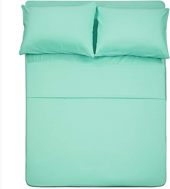4 Piece Bed Sheet Set (Queen,Mint) 1 Flat Sheet,1 Fitted Sheet and 2 Pillow Cases,Brushed Microfiber Luxury Bedding with Deep Pockets