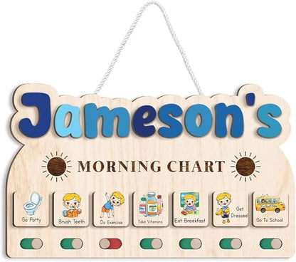 Wooden Morning Routine Chart, Visual Schedule for Toddlers, Wall Art, Rectangular, 13 x 8 inches, Minimalist, Education, Bedroom, Nursery