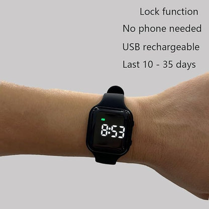 Water Resistant Potty Training Watch Rechargeable Vibrating Alarm Reminder Watch Silent Wake Up Wristband - with Lock (Black)