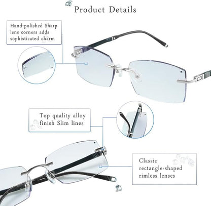 LifeArt Blue Light Blocking Glasses,Computer Reading Glasses,Rimless Frame Tinted Lens with Diamond,Stylish for Men (+2.50 Magnification)