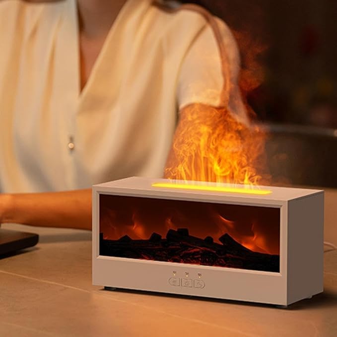 Fireplace Flame Air Diffuser Humidifier,7 Colors Aromatherapy Essential Oil Diffuser,280ml Ultrasonic Cool Mist Humidifier with Remote,3 Gears Timer Shutdown for Home,Bedroom,Office,Yoga(White)