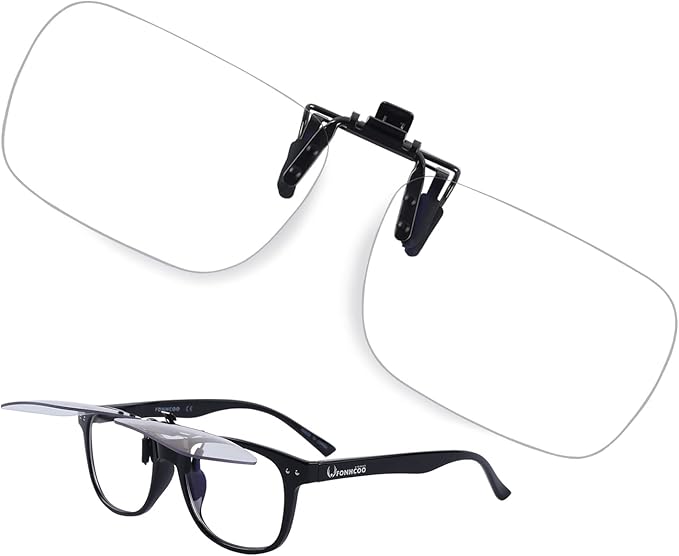 FONHCOO Clip on Blue Light Blocking Glasses Womens Mens over Prescription Glasses Frameless Lens Anti Eyestrain Headaches