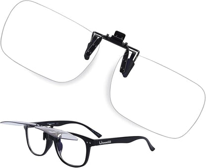 FONHCOO Clip on Blue Light Blocking Glasses Womens Mens over Prescription Glasses Frameless Lens Anti Eyestrain Headaches