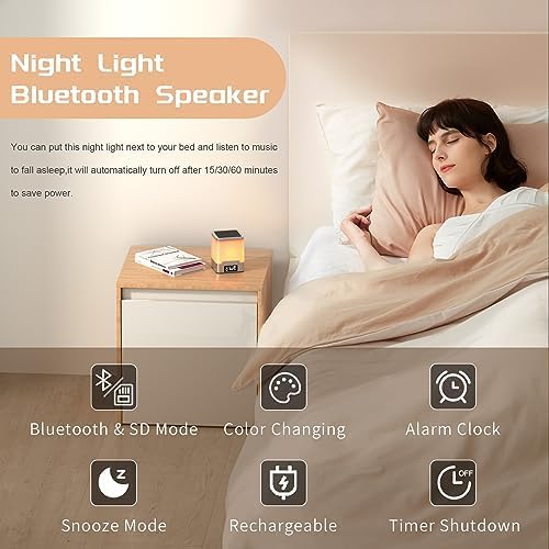 winshine Alarm Clock with RGB Night Light, Bluetooth Speaker, Colorful Music Rhythm Sync, Wake Up with Sound & Light, Touch Control, SD Card/AUX Support, Auto-Off Timer