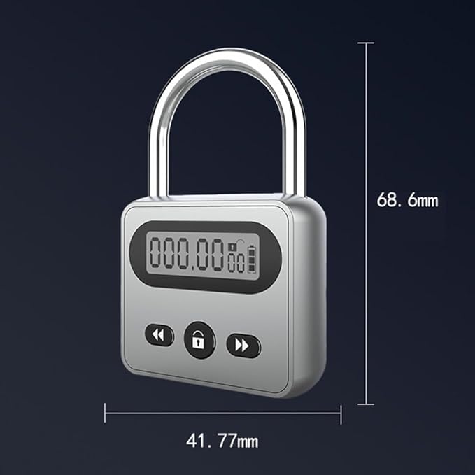 Electronic Timer Lock with LCD Display, 999-Hour Countdown, USB Rechargeable, Auto Unlock, for Self-Control Training (Silver)